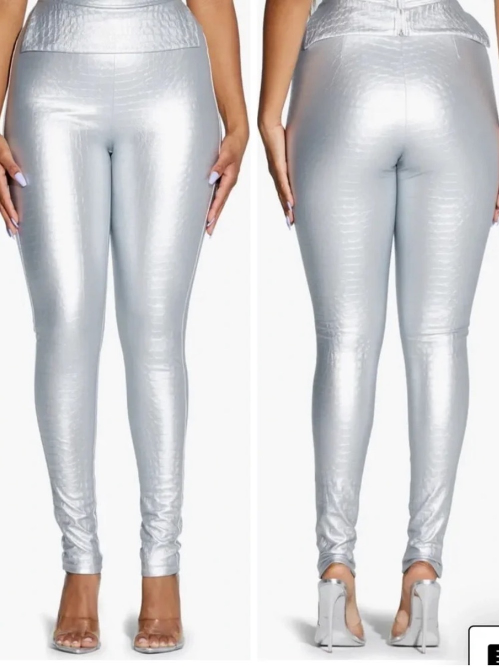 naked wardrobe Metallic Silver High-Waist Leggings